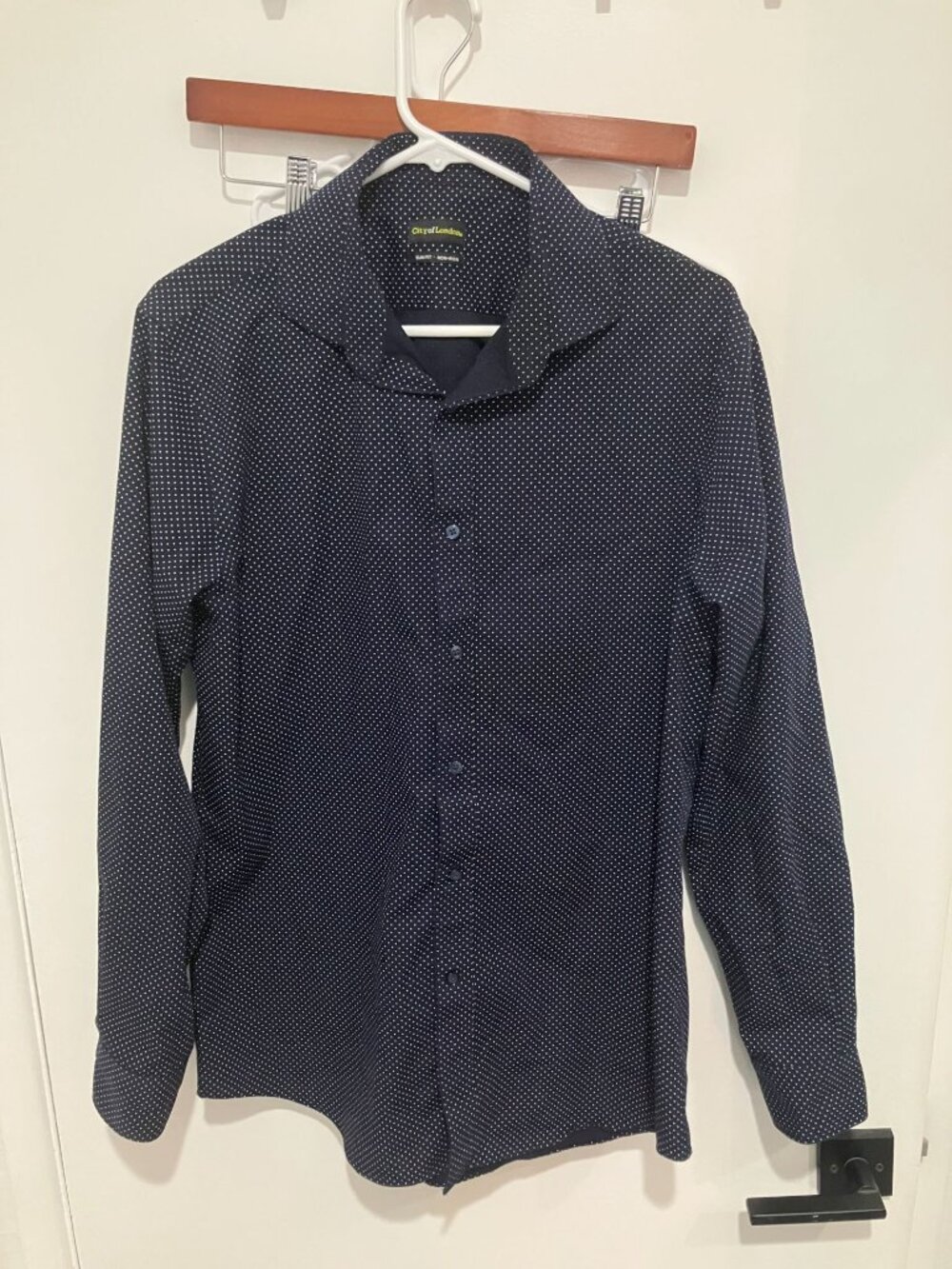 City of London Men's Slim Fit Polka Dot Dress Shirt, Navy/White, Size 16-34/35